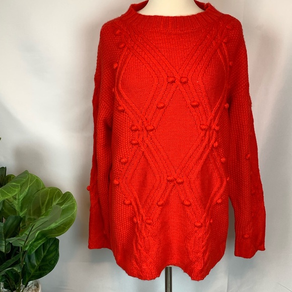 Ava & Viv Sweaters - AVA + VIV▪️Coral Orange Pom Pom Sweater. 1X